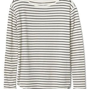 Gap Linen Blend Striped Long Sleeve Tee Cream Black Size L